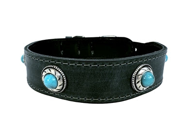 Sazzz Halsband hond boho schatsteen vintage leer antraciet