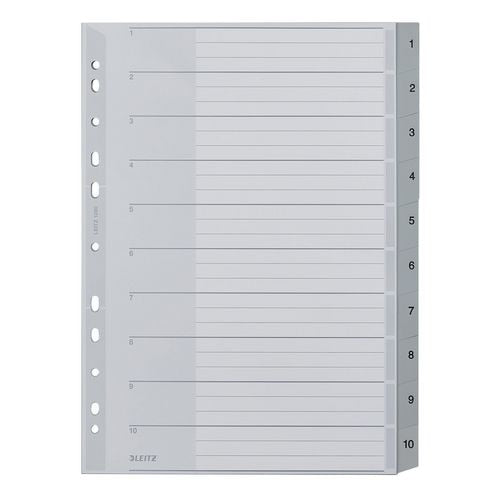 Tabbladen leitz grijs 1 tot 10 a4 polypropyleen