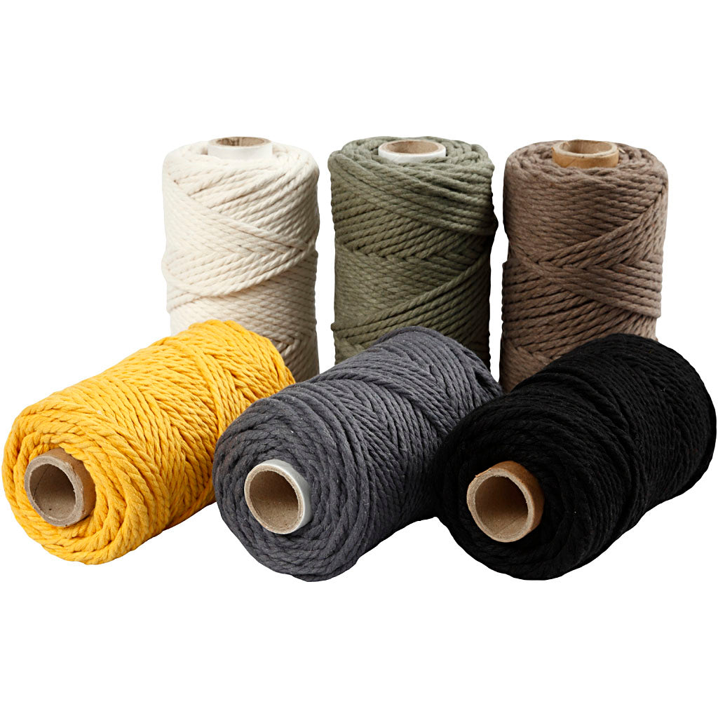 Creativ company macramé koord, l: 55 m, d 4 mm, diverse kleuren, 6x330 gr 1 doos