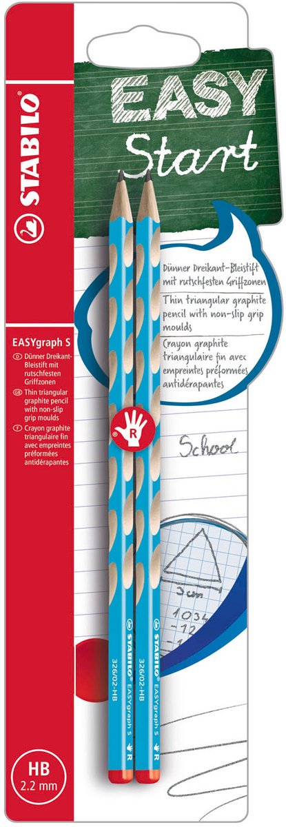 Stabilo easygraph s - ergonomische grafietpotlood - rechtshandig - hb hardheid - lichtblauw - 2 stuks