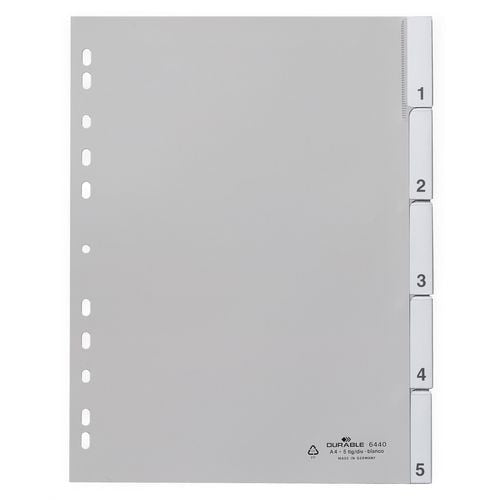 Durable blanco tabbladen a4 grijs 5 tabs pp (polypropeen) rechthoekig 11 gaten 6