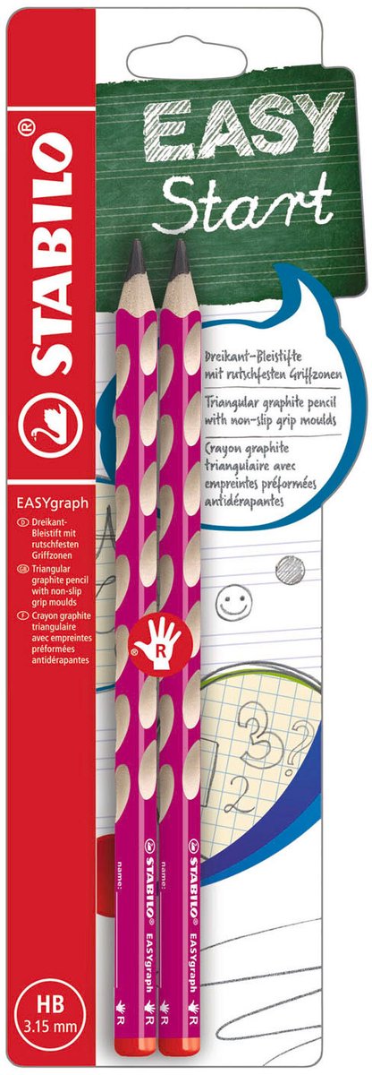 Stabilo easygraph - ergonomische grafietpotlood - rechtshandig - hb hardheid - roze - 2 stuks