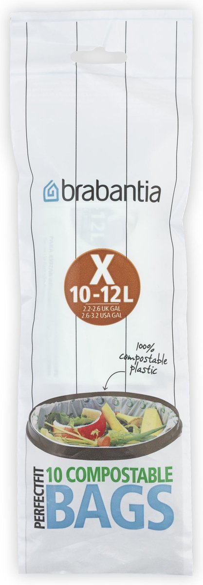 Brabantia perfectfit vuilniszakken - 100% composteerbaar - biologisch afbreekbaar - 10 12 l - code x - 10 stuks
