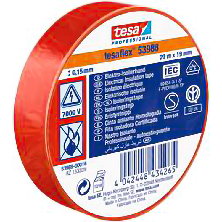 Tesa professional tesa isolatietape 19mm - 20 meter - rood