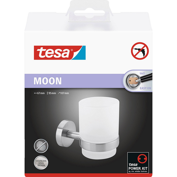 Tesa moon bekerhouder, roestvrijstalen look, zelfklevend, 95 mm x 67 mm x 107 mm