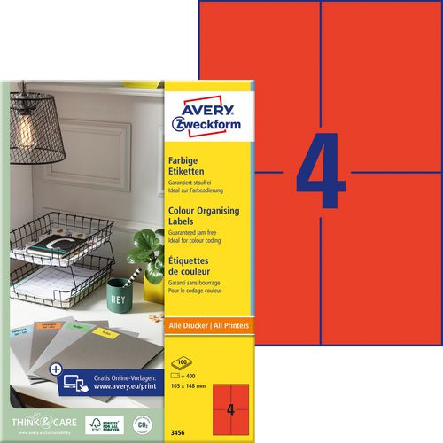 Avery multifunctionele etiketten zweckform 400 stuks rood