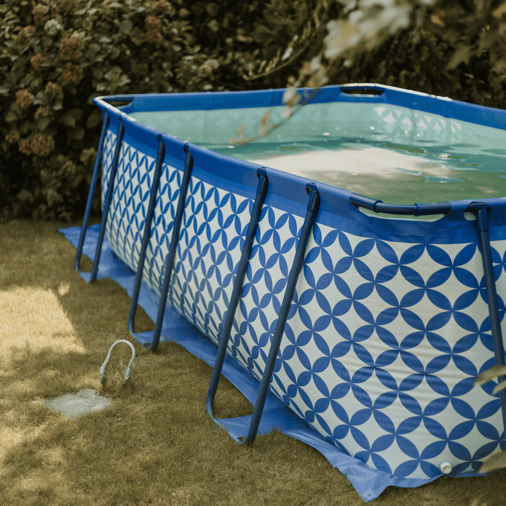 Elegantie | donkerblauw wit opzet zwembad 400x200x100 cm incl. accessoires