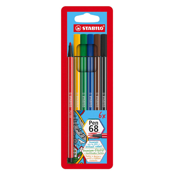 Stabilo viltstift pen 68 kleurenassortiment 6 stuks