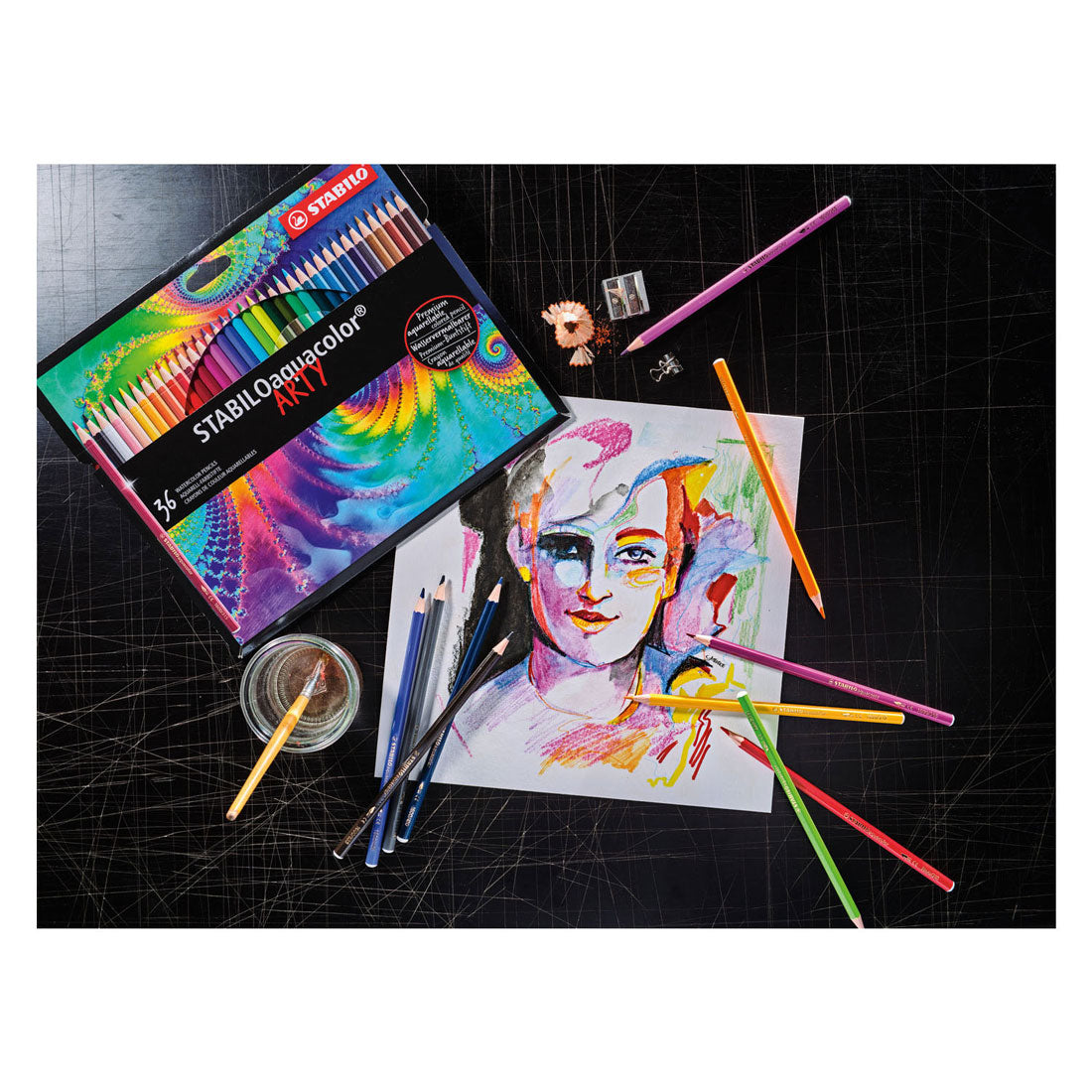 Stabilo aquacolor - premium aquarel kleurpotloden - arty - metalen etui 24 kleuren