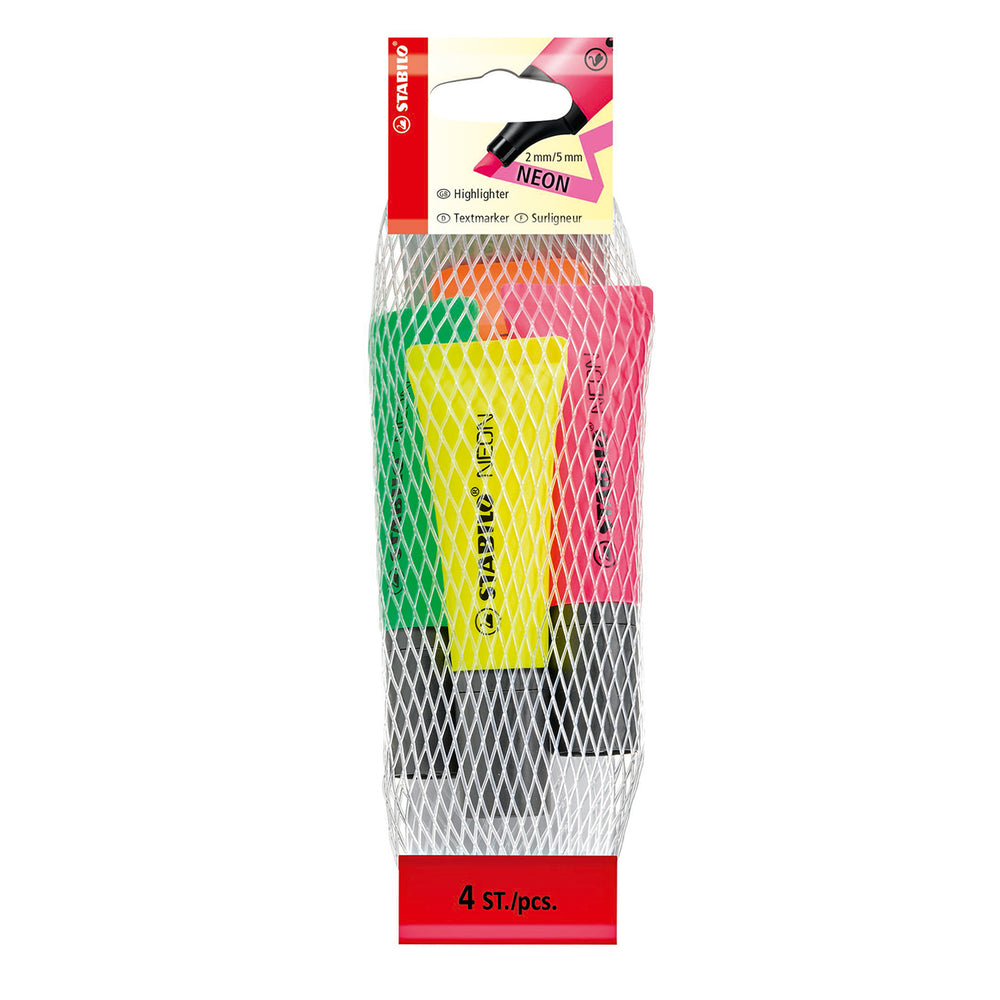 Stabilo neon - markeerstift - unieke tube vorm - etui 4 kleuren