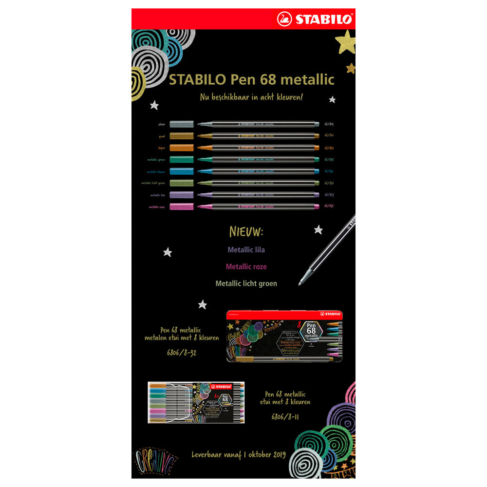 Stabilo viltstift pen 68 metallic blik a 8 stuks