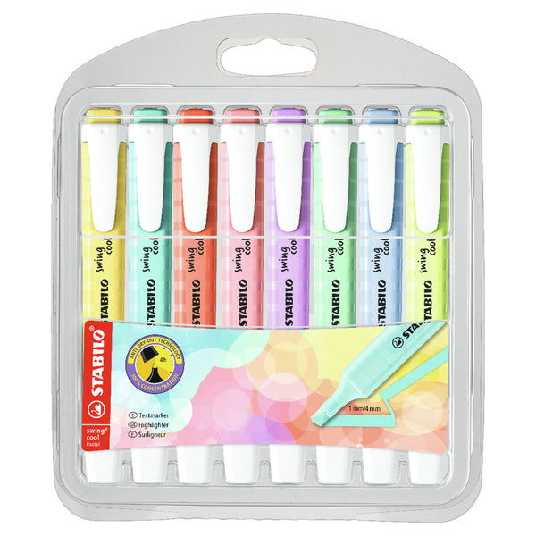 Stabilo swing cool - markeerstift - perfect voor onderweg - pastel - etui met 8 kleuren