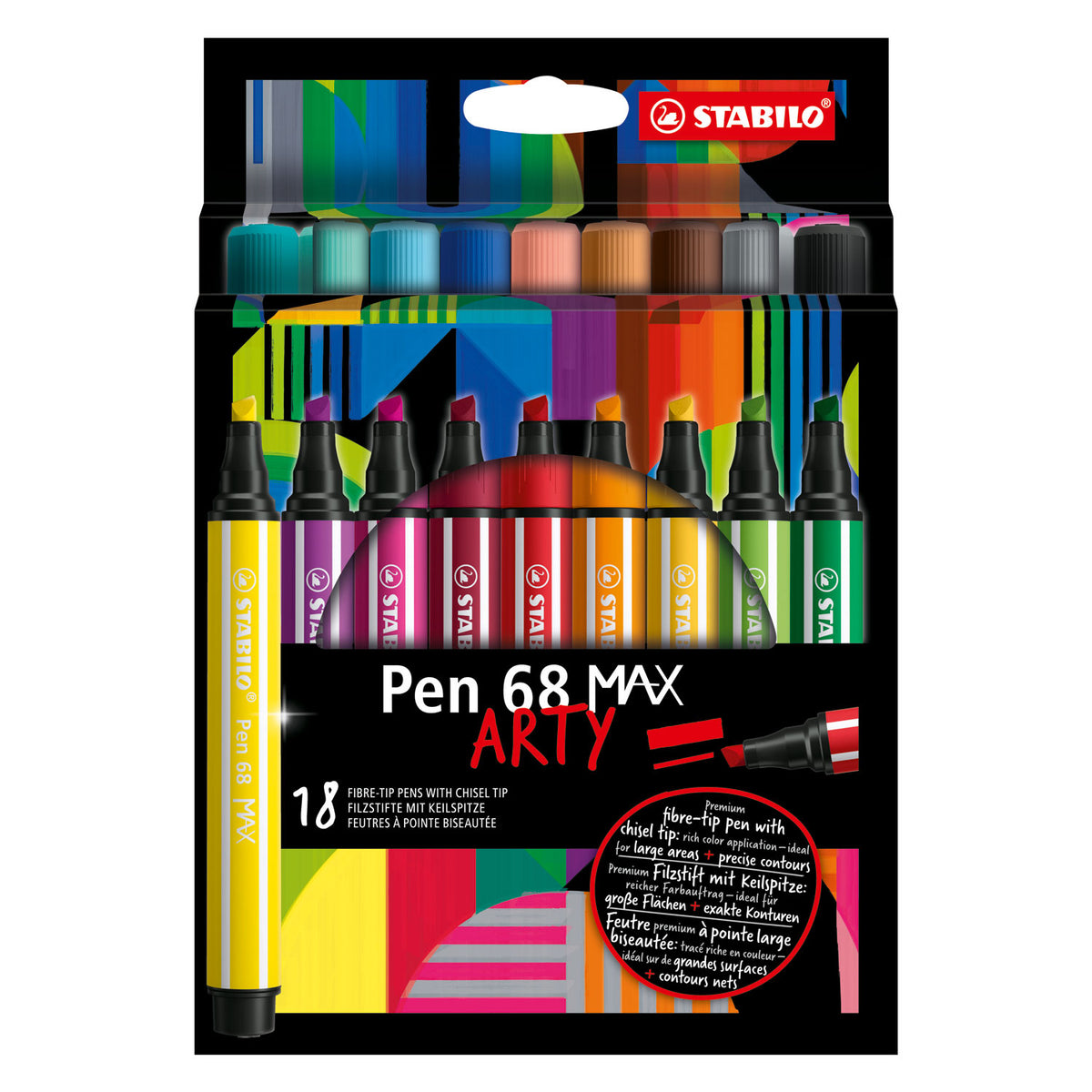Stabilo Pen 68 MAX arty - felt-tip pen with a thick chisel tip - set of 18