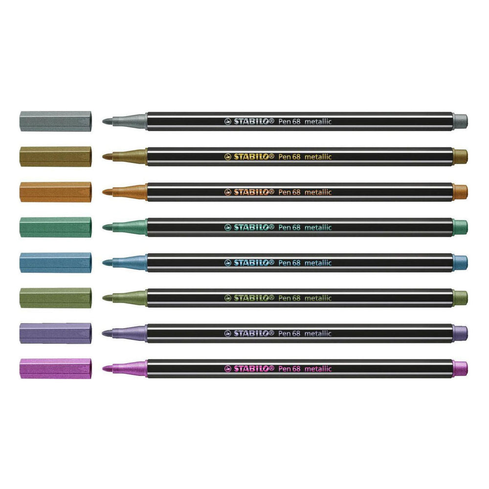 Stabilo pen 68 metallic viltstiften in metalen doos - 8dlg.