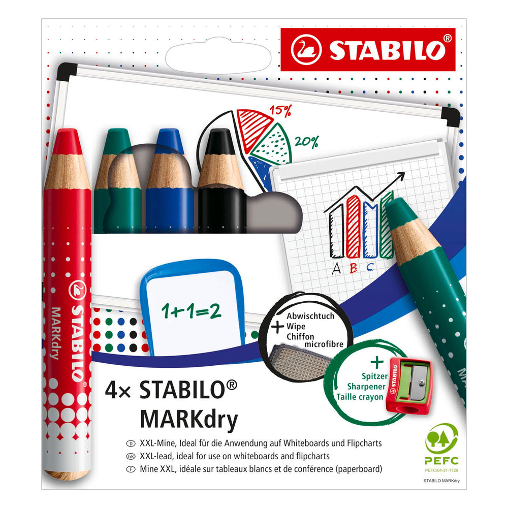 Stabilo whiteboard-marker markdry kleurenassort extra breed potloodpunt 5 stuks