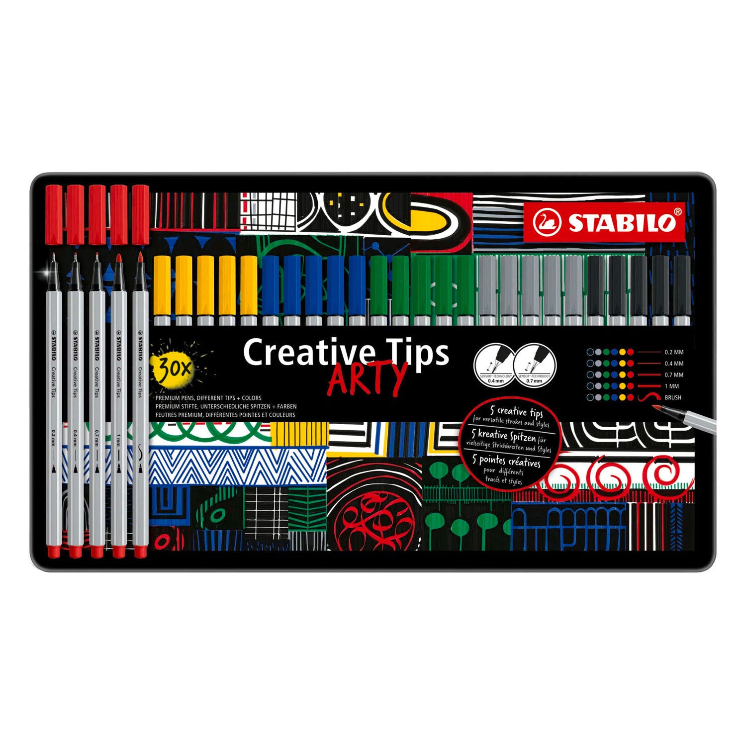 Stabilo creative tips arty pennen klassieke kleuren in metalen etui - 30dlg.