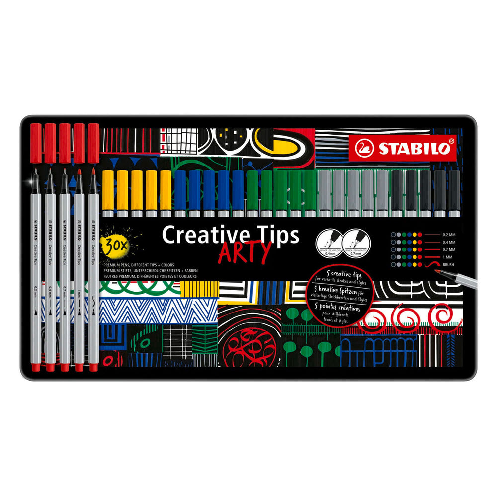Stabilo creative tips arty pennen klassieke kleuren in metalen etui - 30dlg.