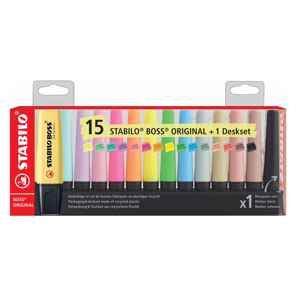 Stabilo boss original pastel naturecolors markeerstiften bureau set - 15dlg.