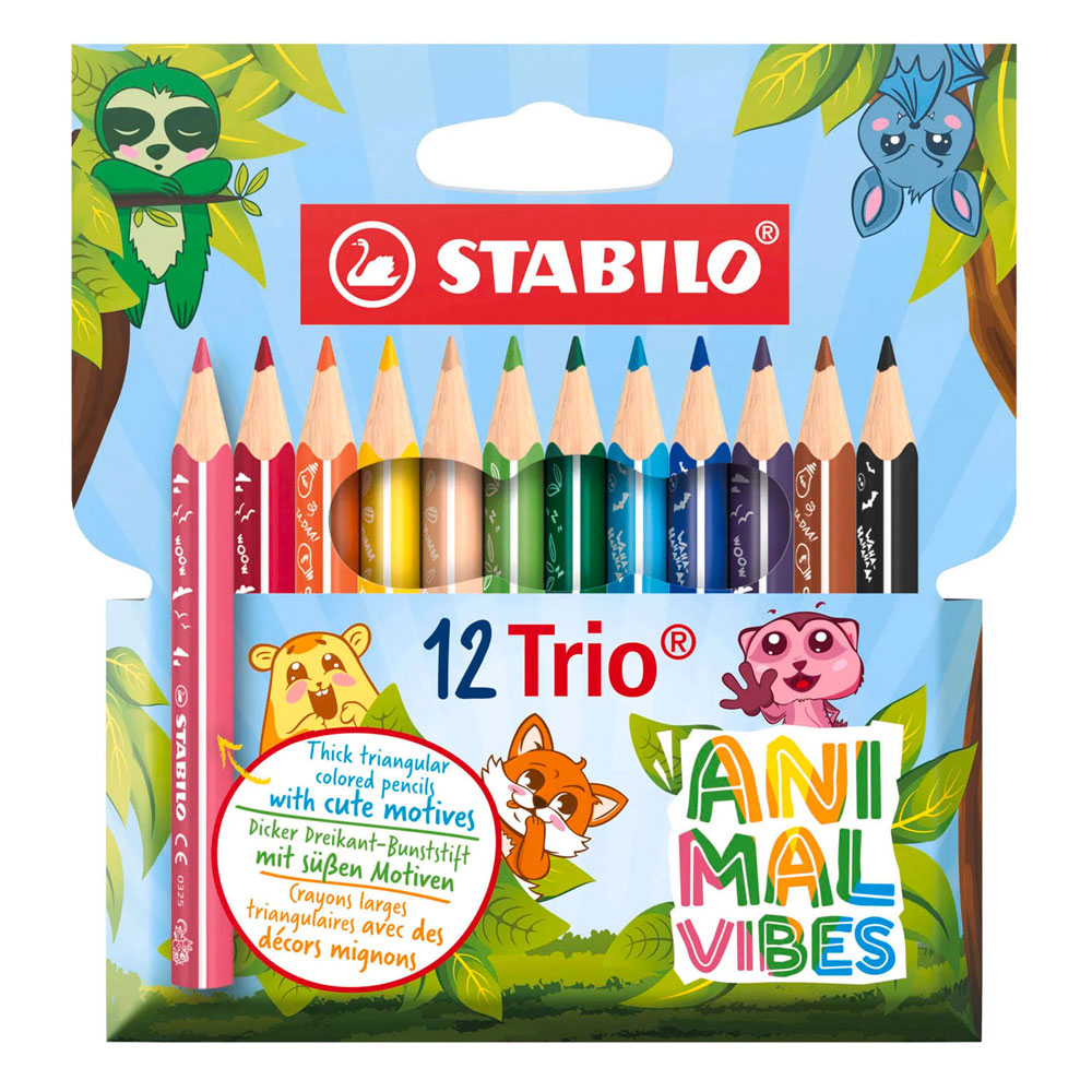 Stabilo animal vibes trio thick short kleurpotloden - 12dlg.