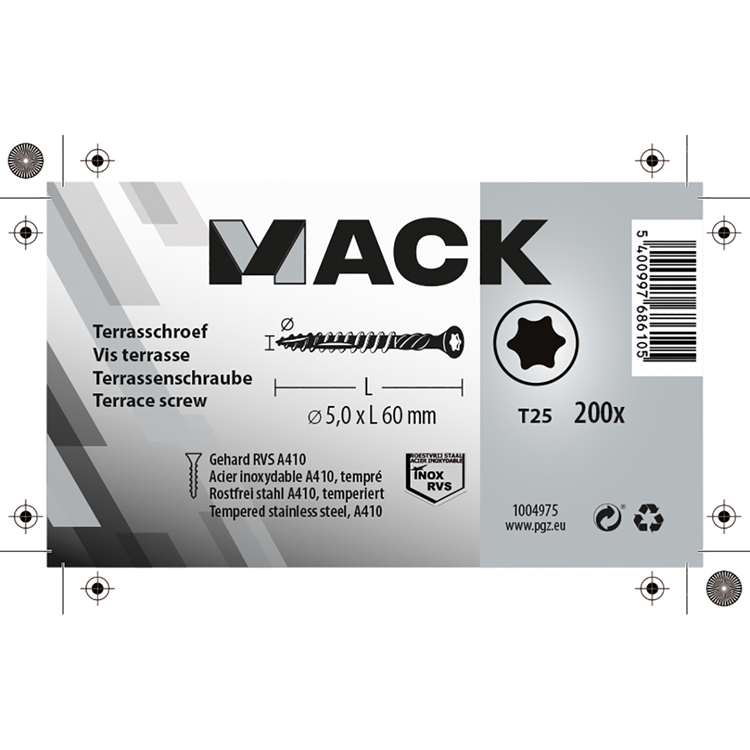 Mack 1004975 - terrasschroef ss410 200st5,0 4,0x60mm | 6 stuks