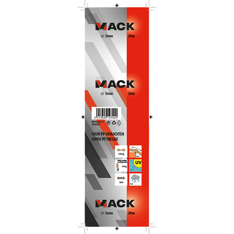 Mack 1014932 - pp gevlochten wit blauw streng5mm 20m | 5 stuks