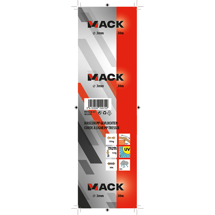 Mack 1013961 - multilon touw wit haspel 3mm 30m | 5 stuks