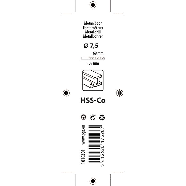 Mack 1018201 - metaalboor hss co5% din 338 ø 7,5 x 109 mm | 5 stuks