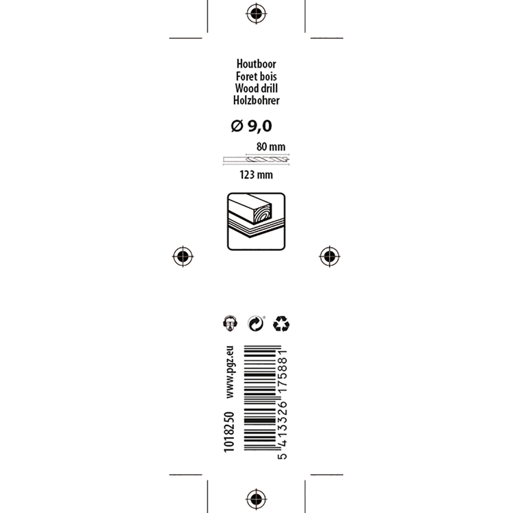 Mack 1018250 - machinehoutboor + centreerpunt ø 9,0 x 123 mm | 5 stuks