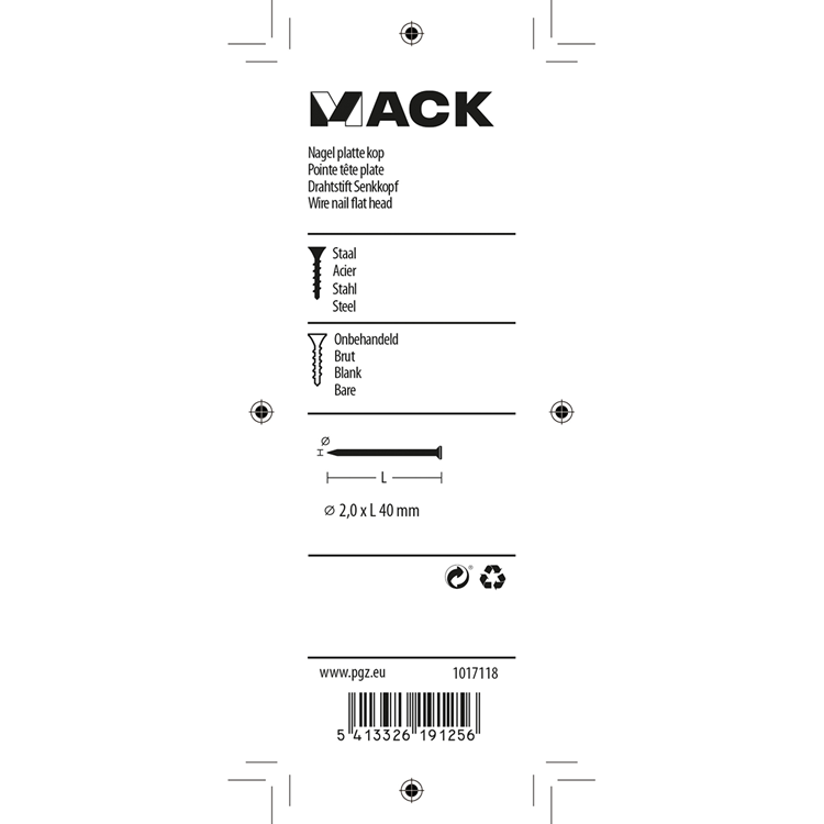 Mack 1017118 - nagel platte kop 100 gr 2,0 x 40 mm | 5 stuks