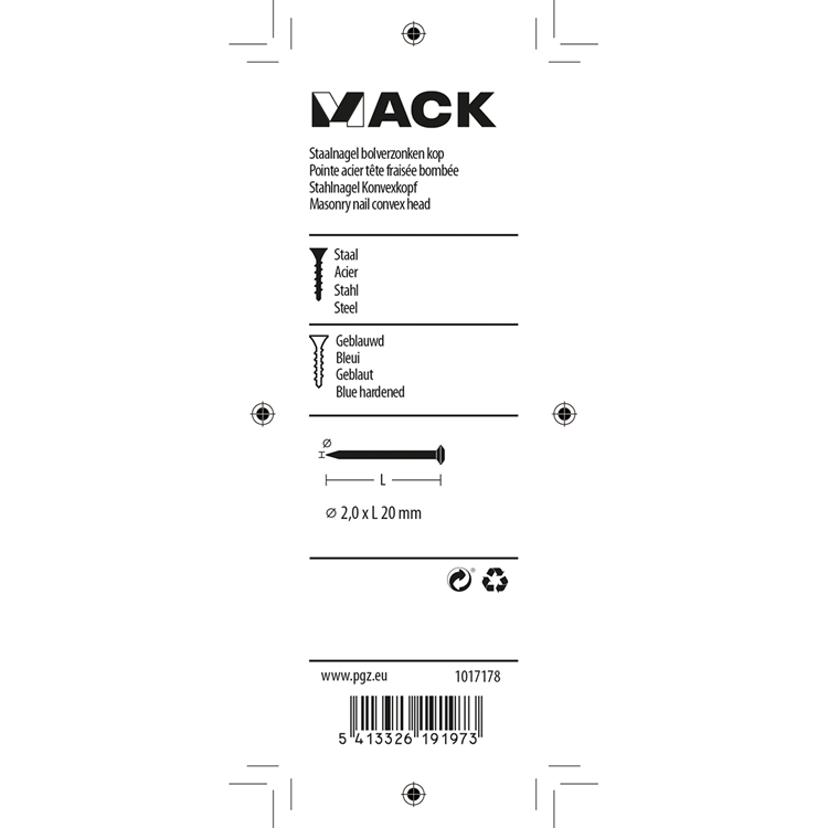 Mack 1017178 - staalnagel bvk staal geblauwd 40 gr 2,0 x 20 mm | 10 stuks