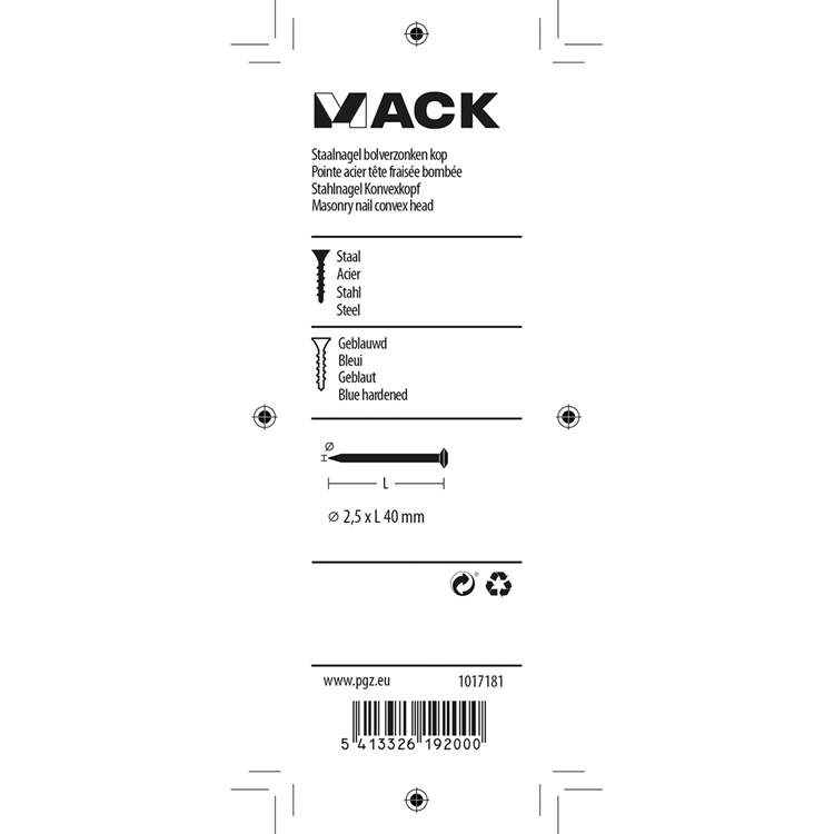 Mack 1017181 - staalnagel bvk staal geblauwd 45 gr 2,5 x 40 mm | 10 stuks