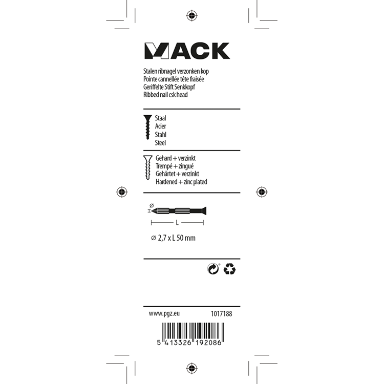 Mack 1017188 - stalen ribnagel vk st.gehard + verz.16 st 2,7 x 50 mm | 10 stuks