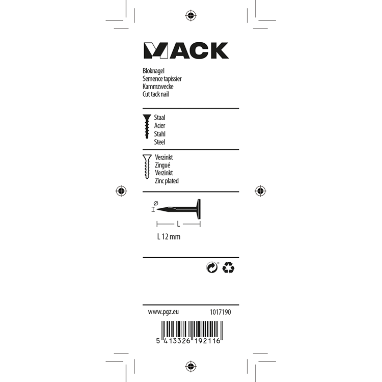 Mack 1017190 - bloknagel staal verzinkt 50 gr12 mm | 10 stuks