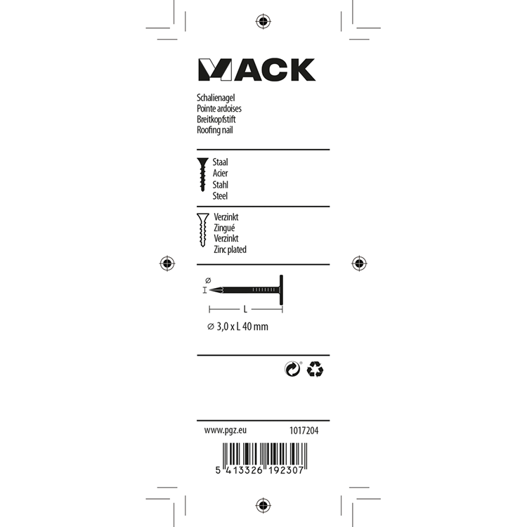 Mack 1017204 - schalienagel staal verzinkt 100 gr 3,0 x 40 mm | 5 stuks