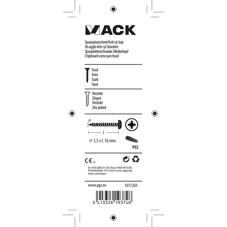 Mack 1017269 - spaanplaatschroef cylkop geelverz.40 st 3,5 x 16 mm | 10 stuks
