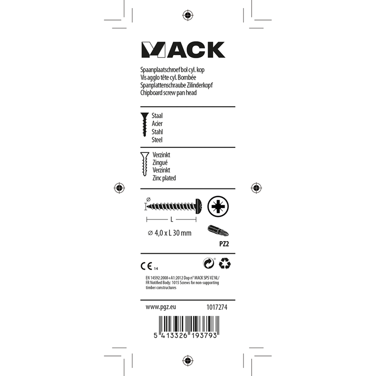 Mack 1017274 - spaanplaatschroef cylkop geelverz.20 st 4,0 x 30 mm | 10 stuks