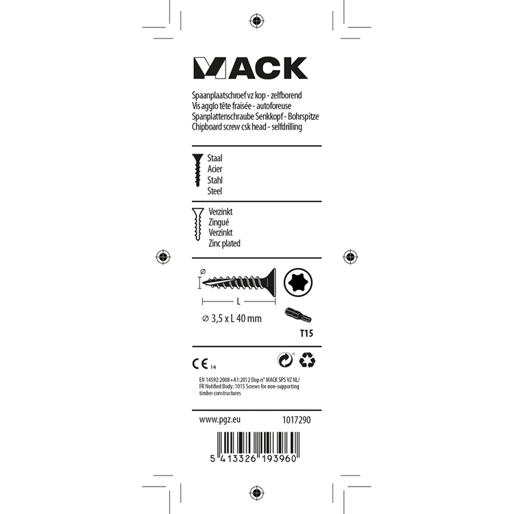 Mack 1017290 - spaanplschr.vzkop-zelfb. geelverz .22 st 3,5 x 40 mm | 10 stuks