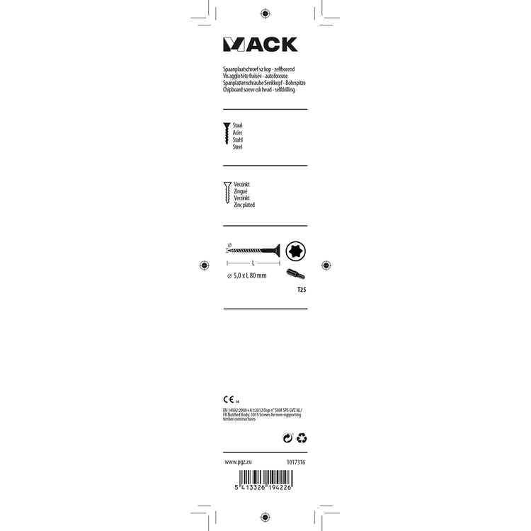 Mack 1017316 - spaanplschr.vzkop-zelfb. geelverz. 6 st 5,0 x 80 mm | 5 stuks