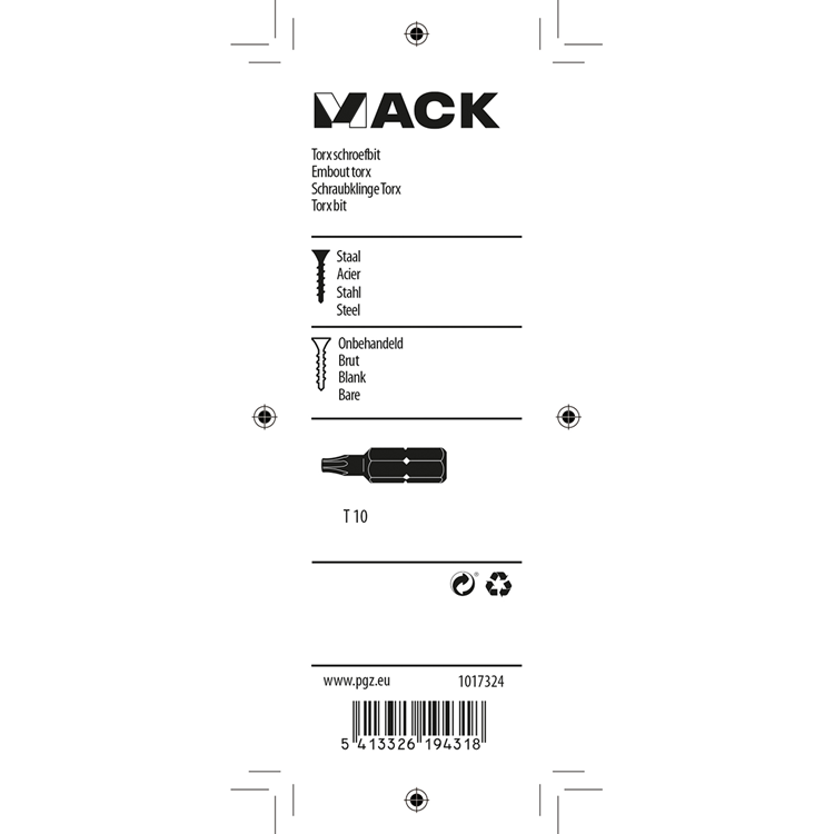 Mack 1017324 - torx schroefbit staal onbehandeld 2 st t 10 | 10 stuks