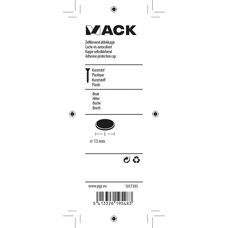 Mack 1017393 - zelfklevend afdekkapje kunst.beuk 96st 13 mm | 10 stuks
