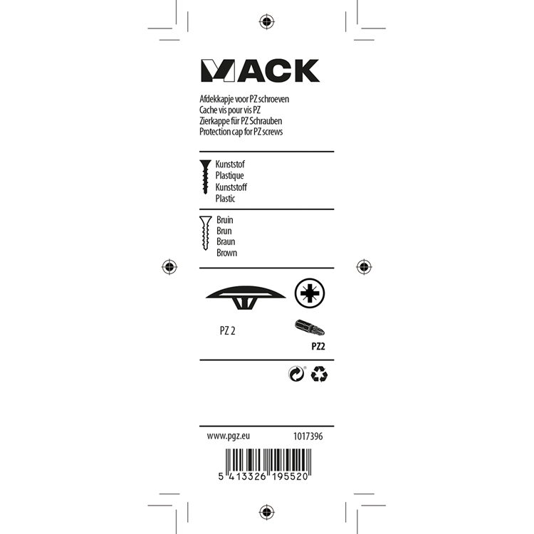 Mack 1017396 - afdekkapje vr pz schr.kunst. bruin 40 st pz 2 | 10 stuks