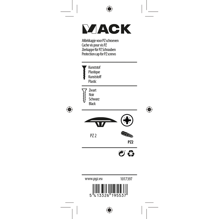 Mack 1017397 - afdekkapje vr pz schr.kunst. zwart 40 st pz 2 | 10 stuks