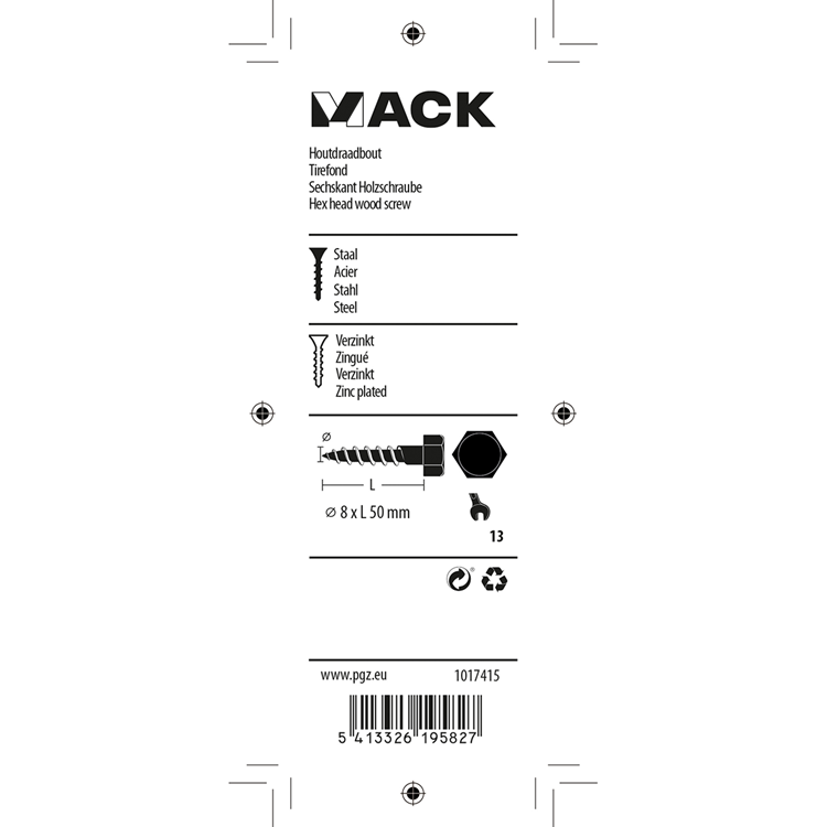 Mack 1017415 - houtdraadbout staal verzinkt 7 st 8 x 50 mm | 5 stuks