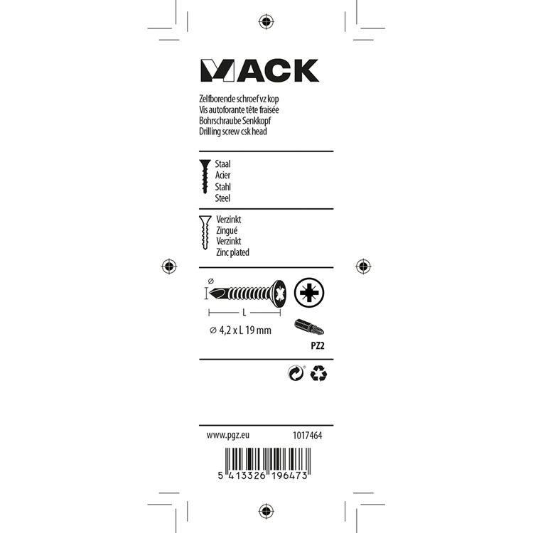 Mack 1017464 - zelfborende schroef vz kop verz. 26 st 4,2 x 19 mm | 10 stuks