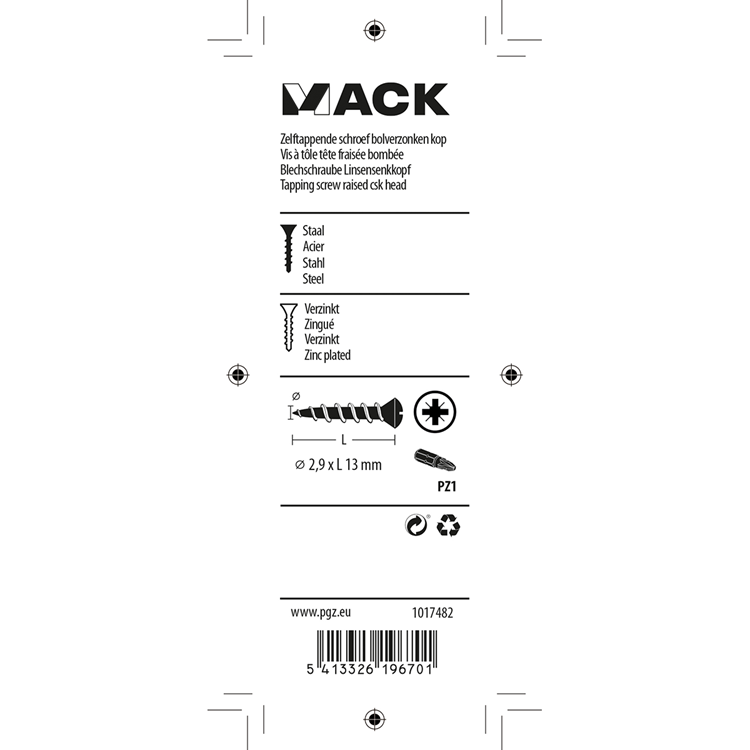 Mack 1017482 - zelftappende schroef bvk verz.38 st 2,9 x 13 mm | 10 stuks