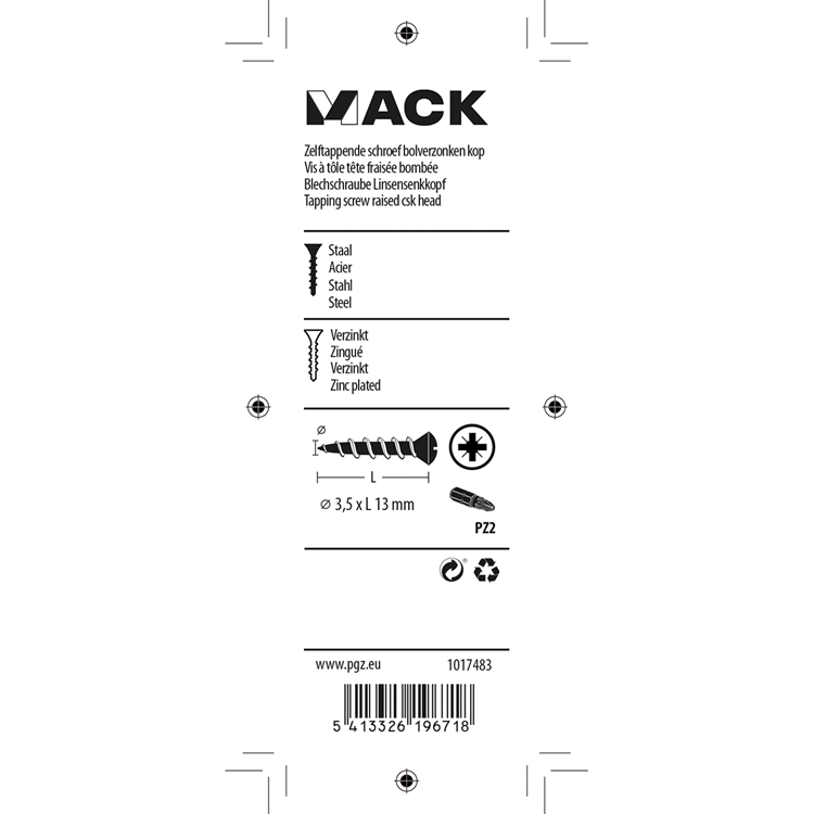 Mack 1017483 - zelftappende schroef bvk verz.30 st 3,5 x 13 mm | 10 stuks