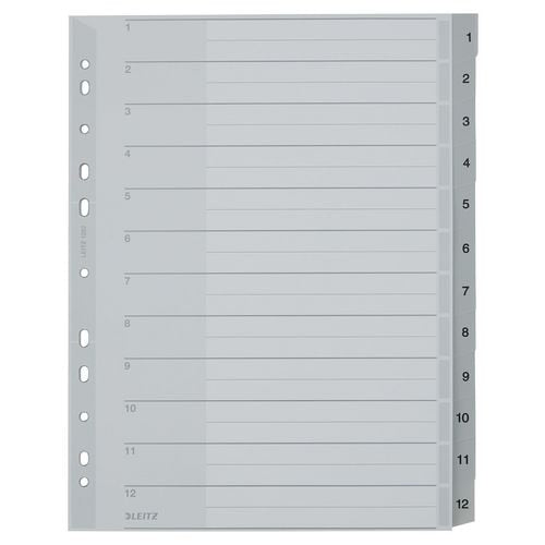 Tabbladen leitz grijs 1 tot 12 a4 polypropyleen