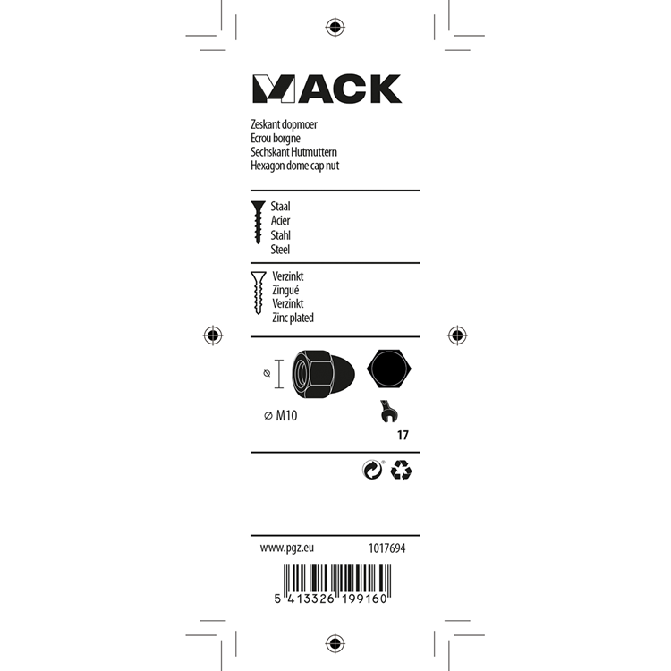 Mack 1017694 - zeskant dopmoer staal verzinkt2 st m10 | 10 stuks