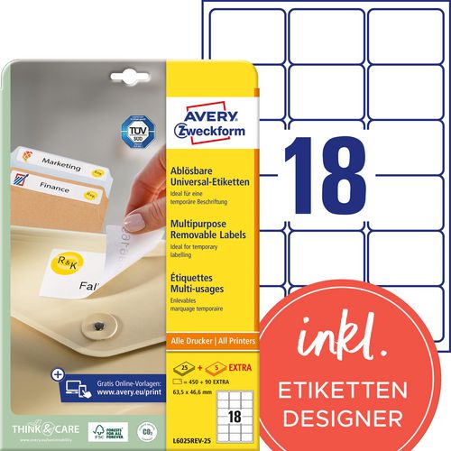 Avery herkleefbare etiketten zweckform stick lift wit