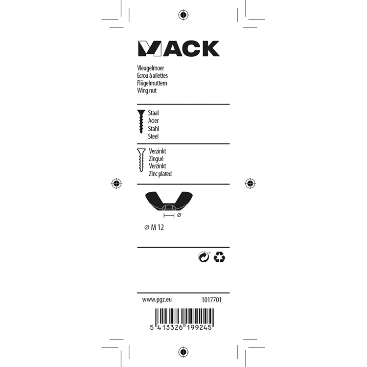 Mack 1017701 - vleugelmoer staal verzinkt 2 st m12 | 5 stuks